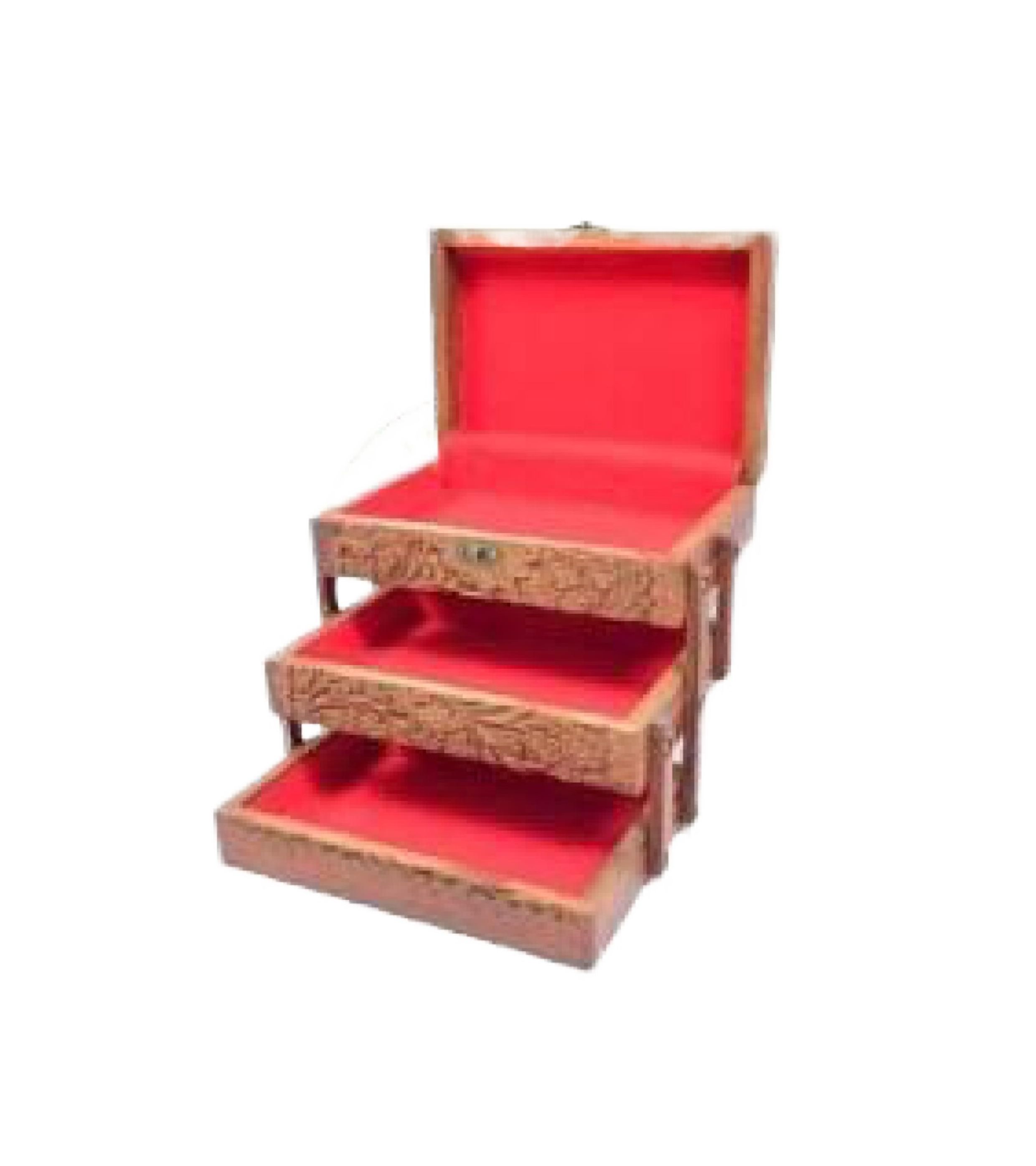 3-Tier Closeable Wooden Jewelry Box with Intricate Carving & Naqshi – Handmade Organizer | Artisoul.Pk