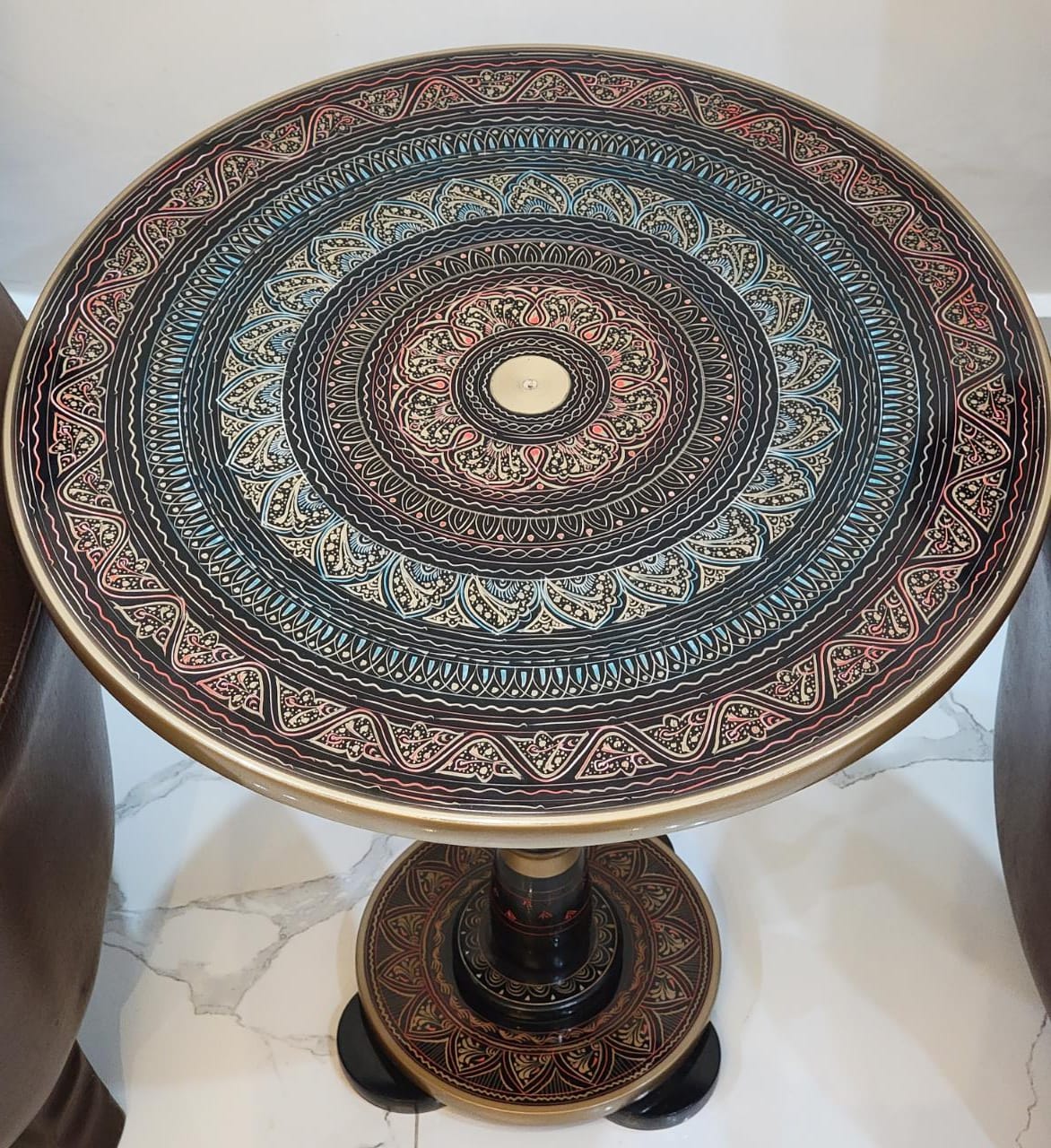 Artistic Nakshi Art Table – Handcrafted Brown Wooden Accent Table | Artisoul.Pk