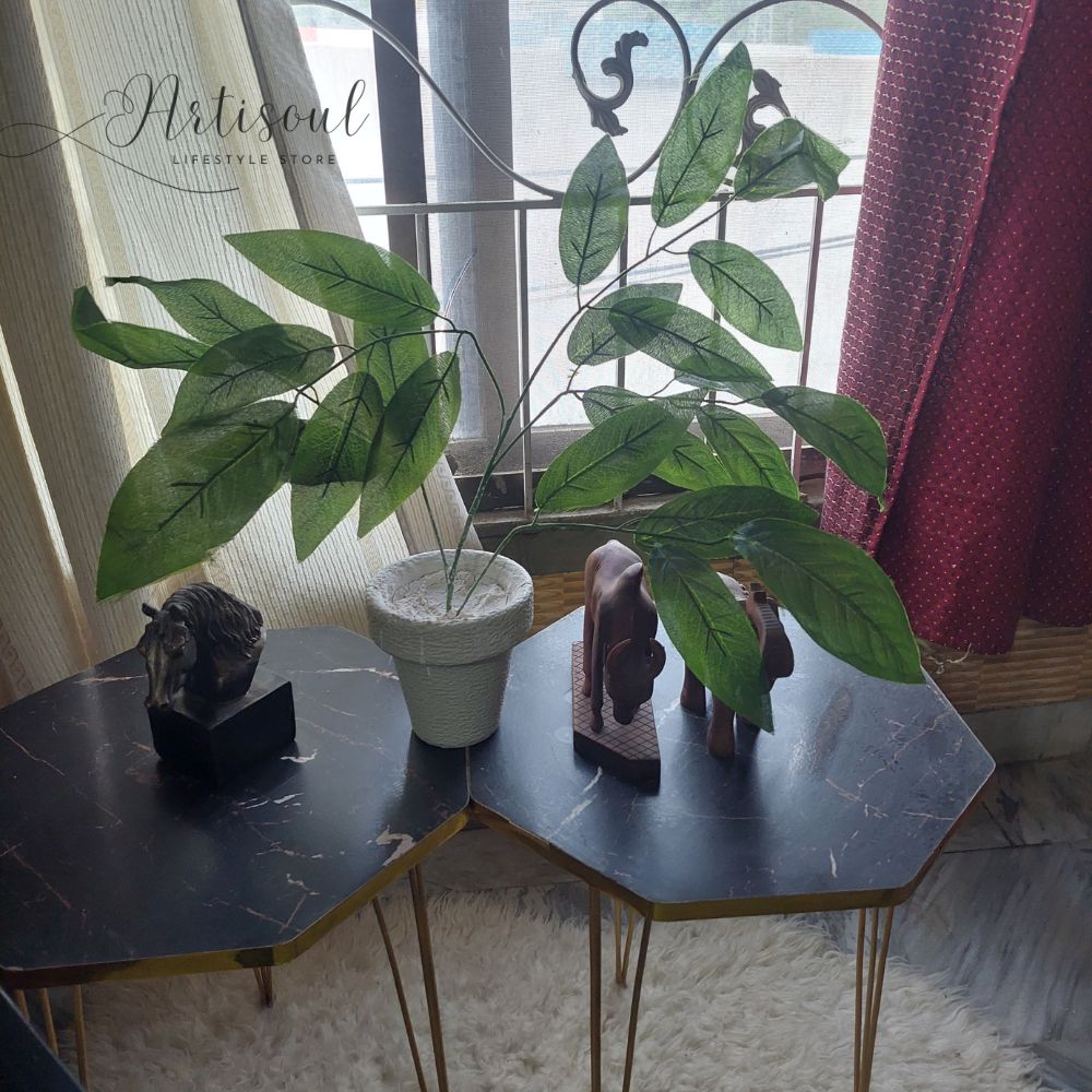 Artificial Decorative Plant with White Pot – Realistic Green Leaves for Home, Office & Table Décor