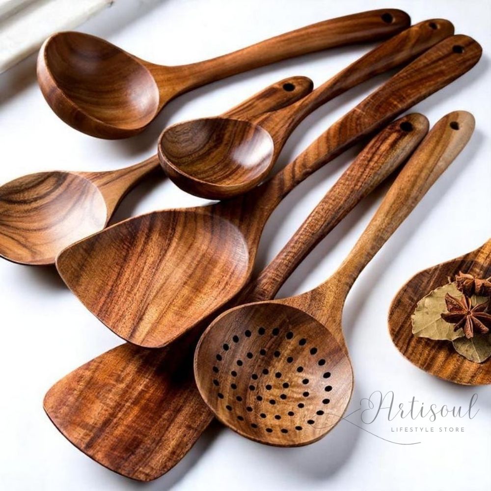 Handmade Sheesham Wood Kitchen Utensil Set – 6 Pcs Food-Safe Cooking Spoons & Spatulas | Eco-Friendly & Durable