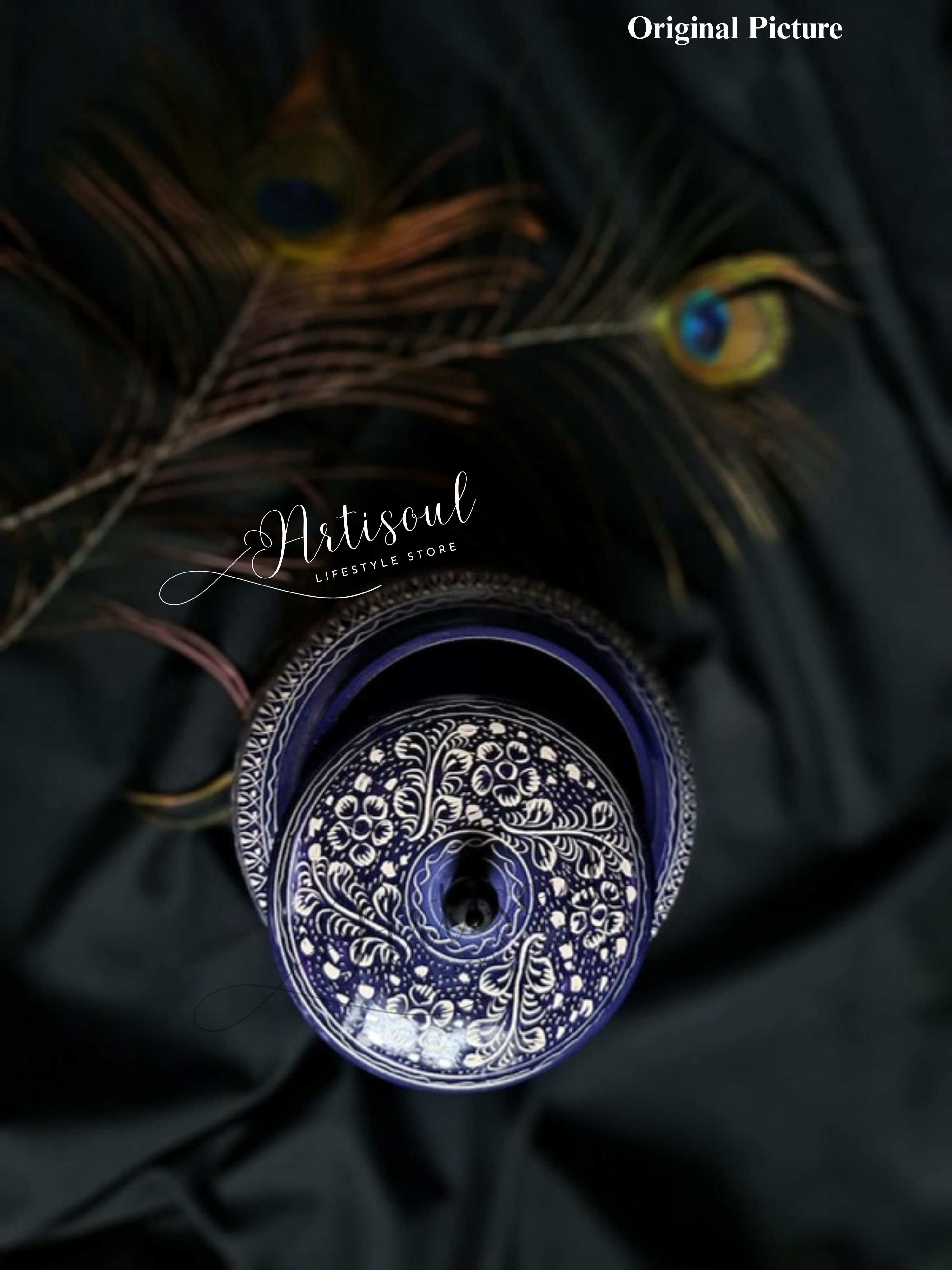 Handcrafted Decorative Blue Pottery Candy Jar Wooden | Elegant Storage & Gifting Jar