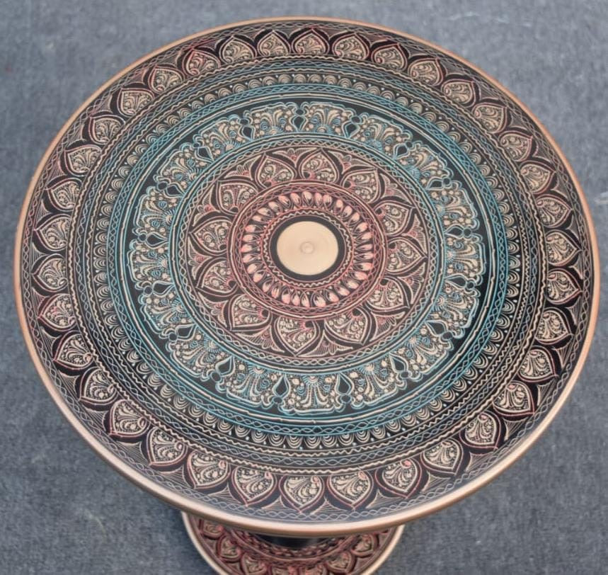 Artistic Nakshi Art Table – Handcrafted Brown Wooden Accent Table | Artisoul.Pk