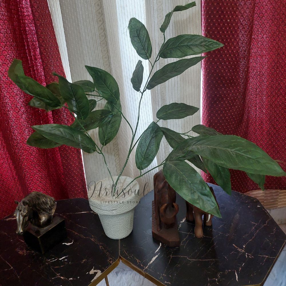 Artificial Decorative Plant with White Pot – Realistic Green Leaves for Home, Office & Table Décor