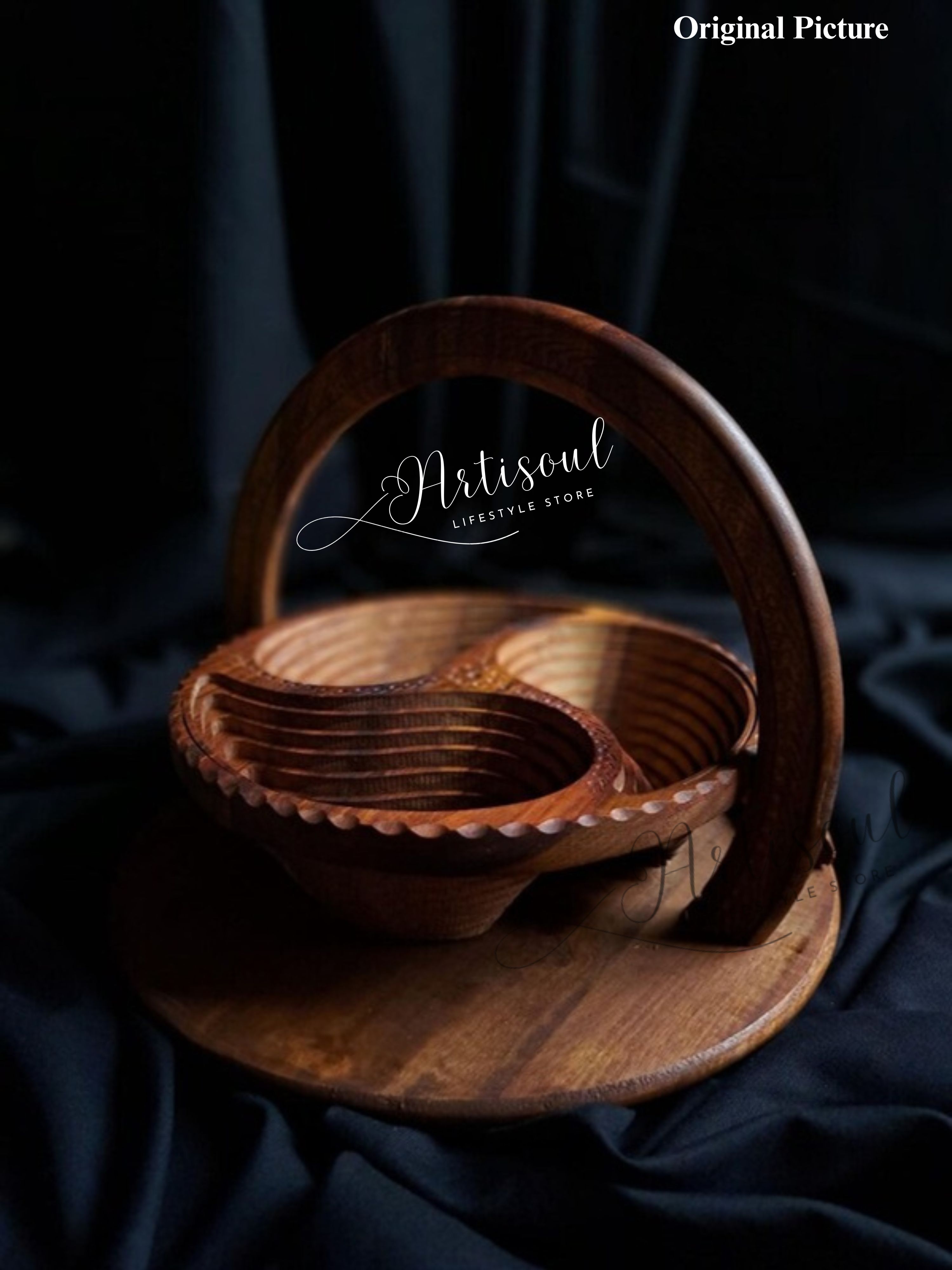 Elegant Multi-Purpose Carved Wooden Storage Basket | Foldable Spring Tray for Serving & Organizing