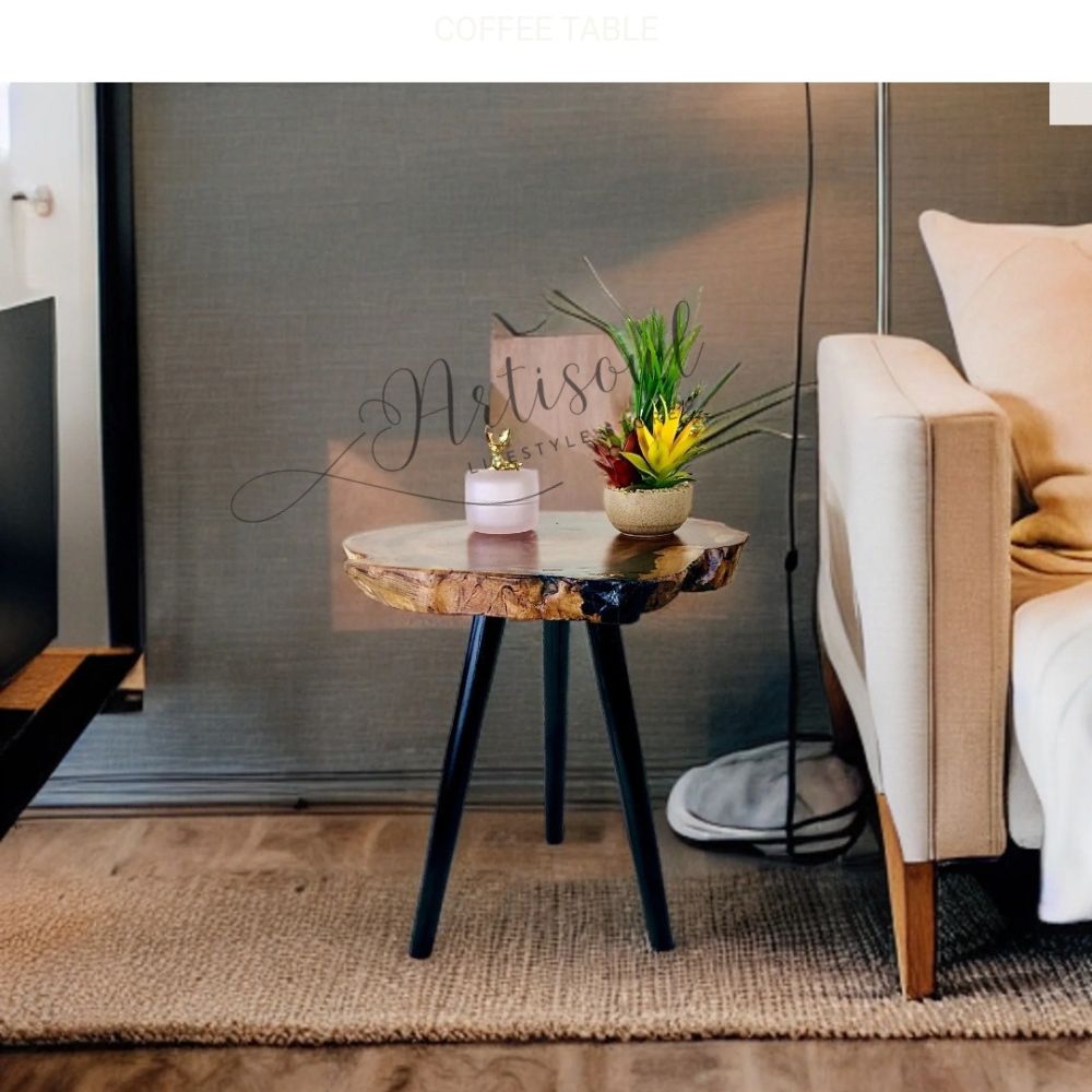 Premium Live Edge Wooden Table – Handmade Solid Wood Coffee Table with Wooden Legs – Rustic Modern Furniture for Living Room & Office – Single, Set of Two, or Set of Three Variants