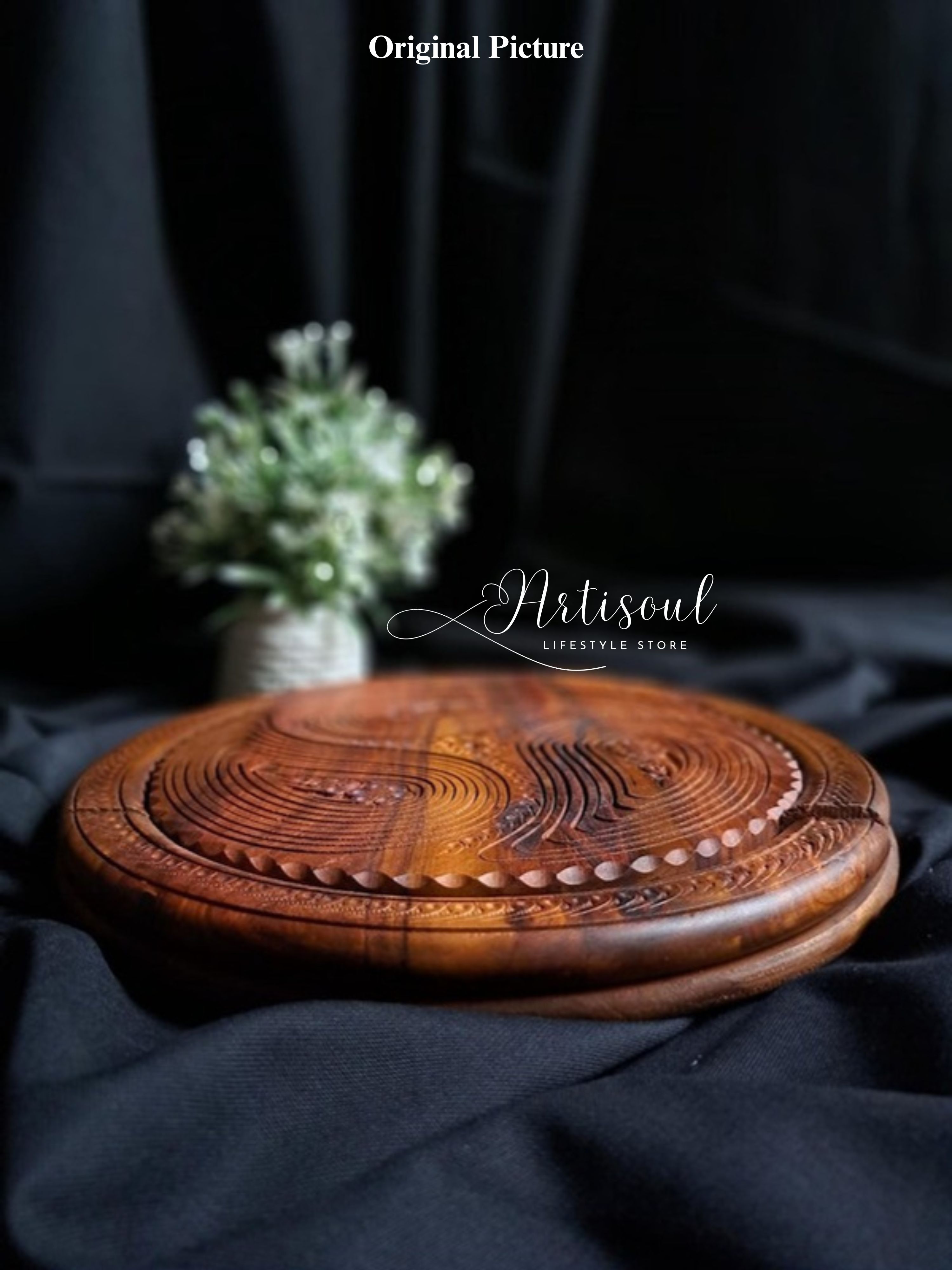 Elegant Multi-Purpose Carved Wooden Storage Basket | Foldable Spring Tray for Serving & Organizing