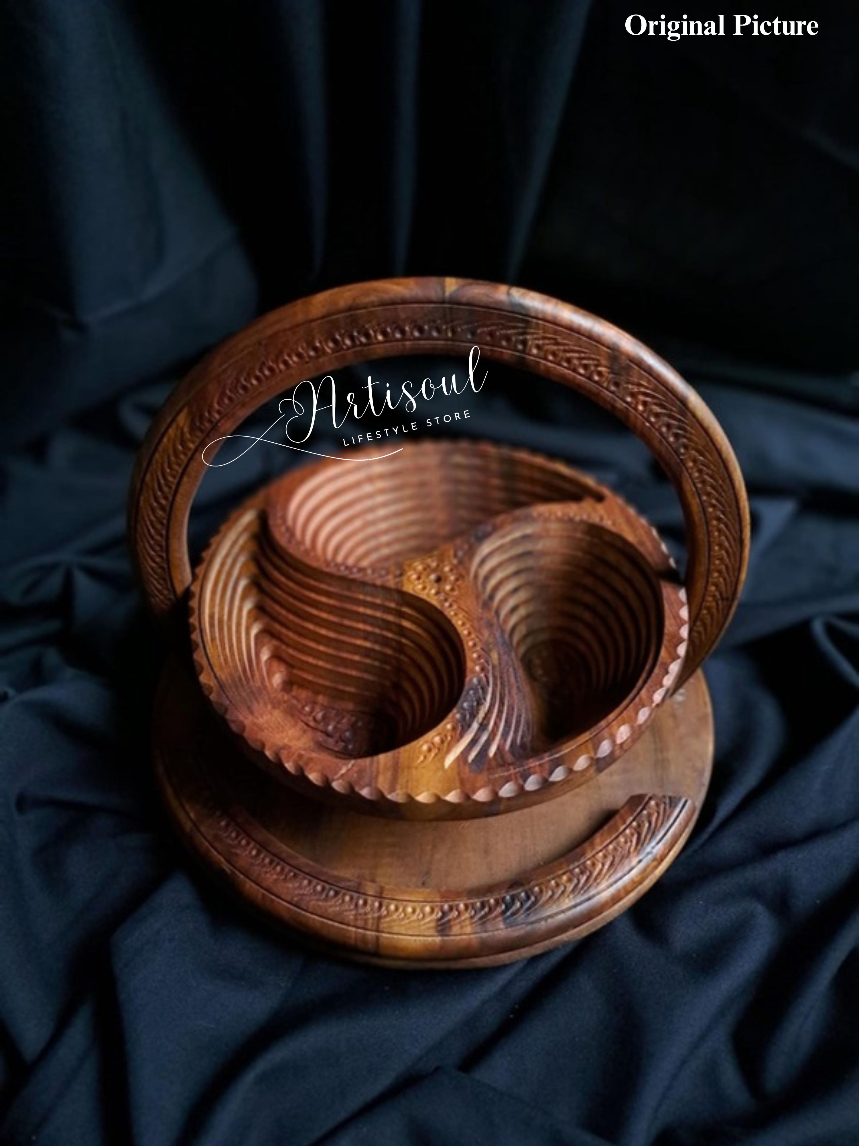 Elegant Multi-Purpose Carved Wooden Storage Basket | Foldable Spring Tray for Serving & Organizing