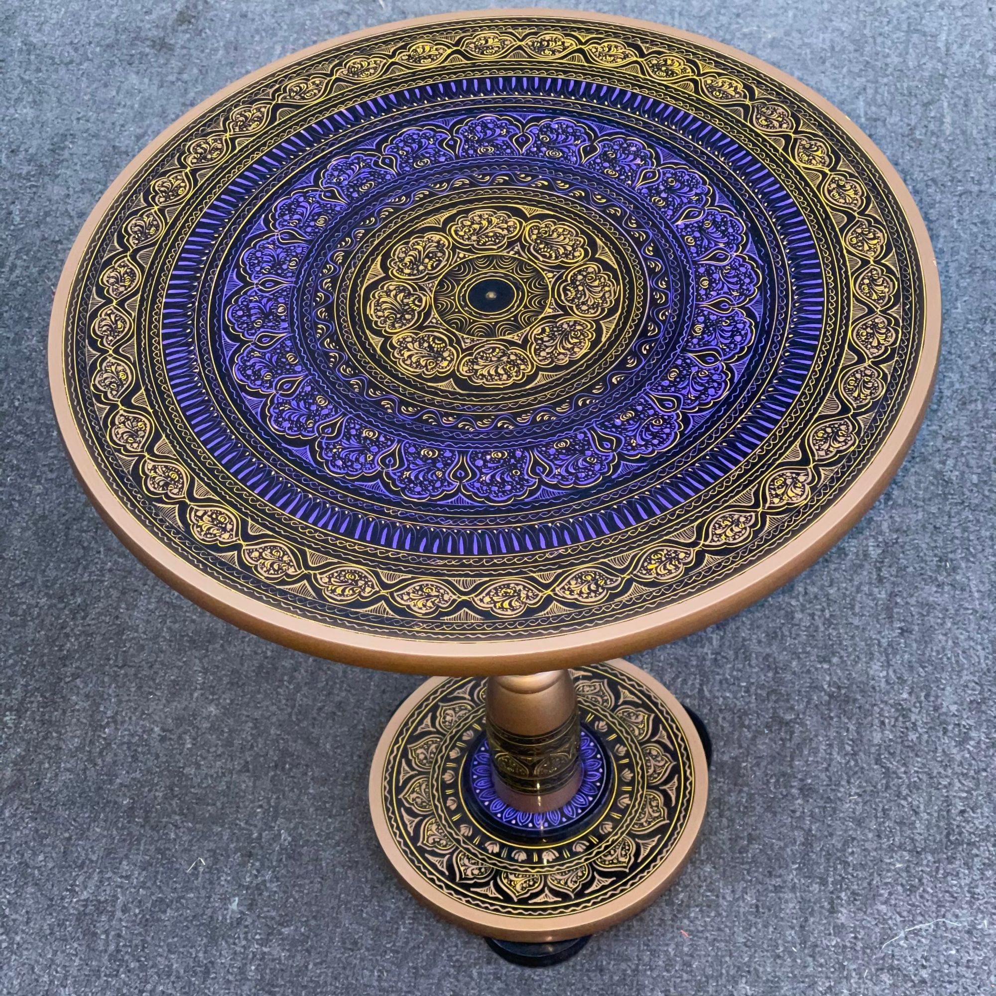 Artistic Nakshi Art Table – Handcrafted Purple Wooden Table | Elegant Accent Table for Home & Office Décor| Artisoul.Pk