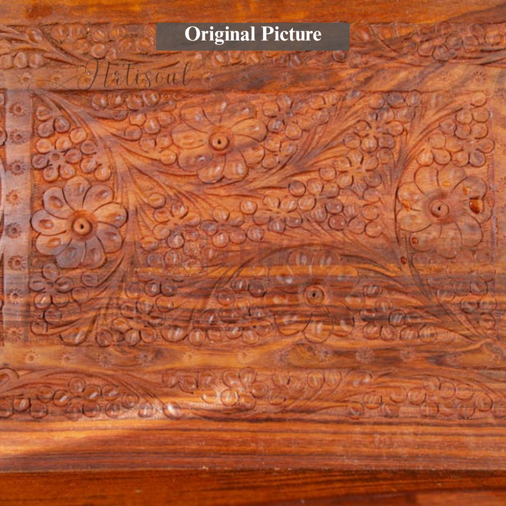 Handcrafted Wooden Tray Set | Carved Decorative Serving Trays | Elegant Wooden Kitchen & Dining Set of 3