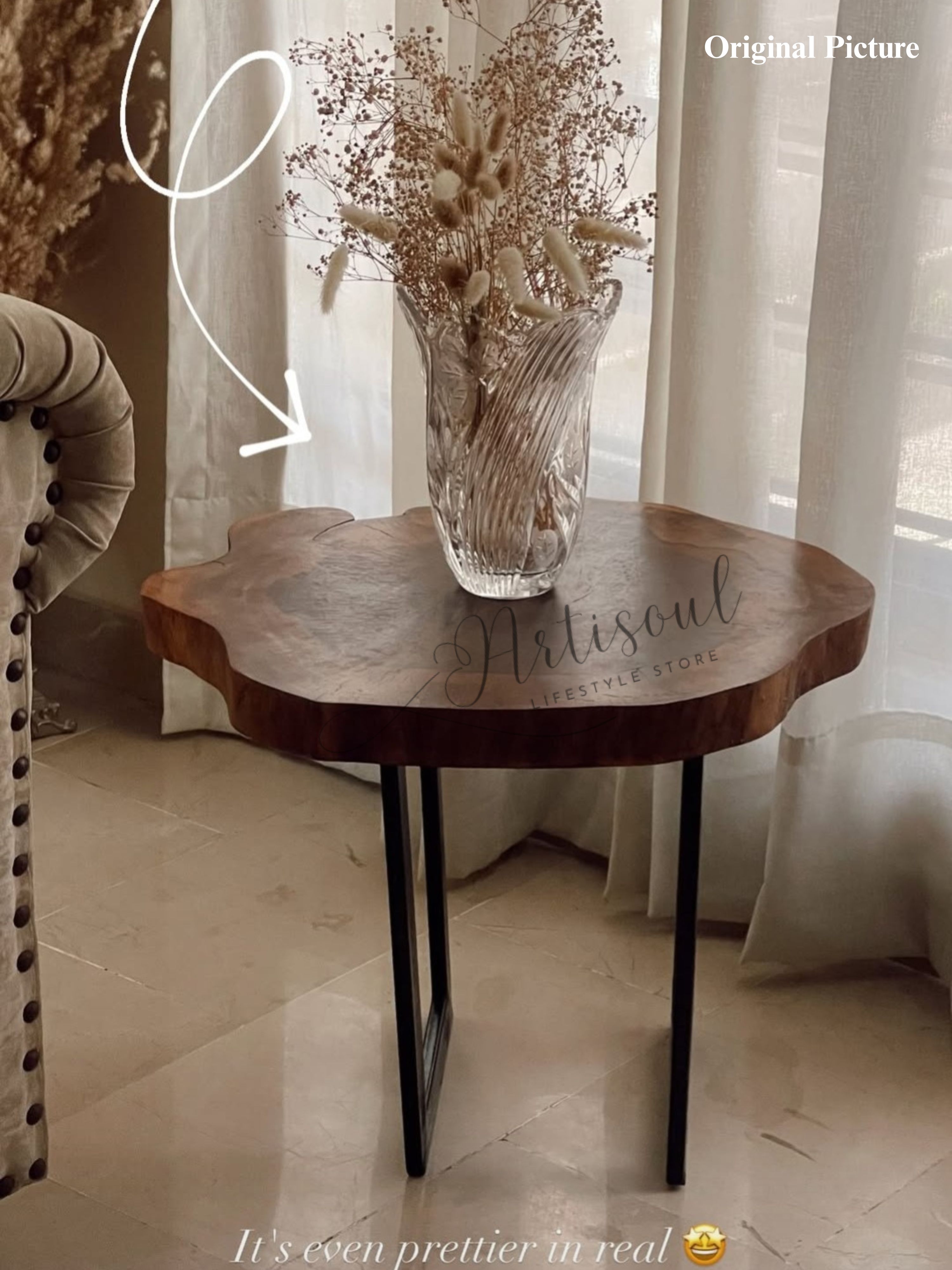 Live Edge Natural Shape Table – 26 to 30 Inch Round Solid Wood Coffee Table – Rustic Accent Furniture for Living Room – Single or Set of Two