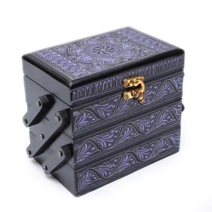 3-Tier Closeable Wooden Jewelry Box with Intricate Carving & Naqshi – Handmade Organizer | Artisoul.Pk