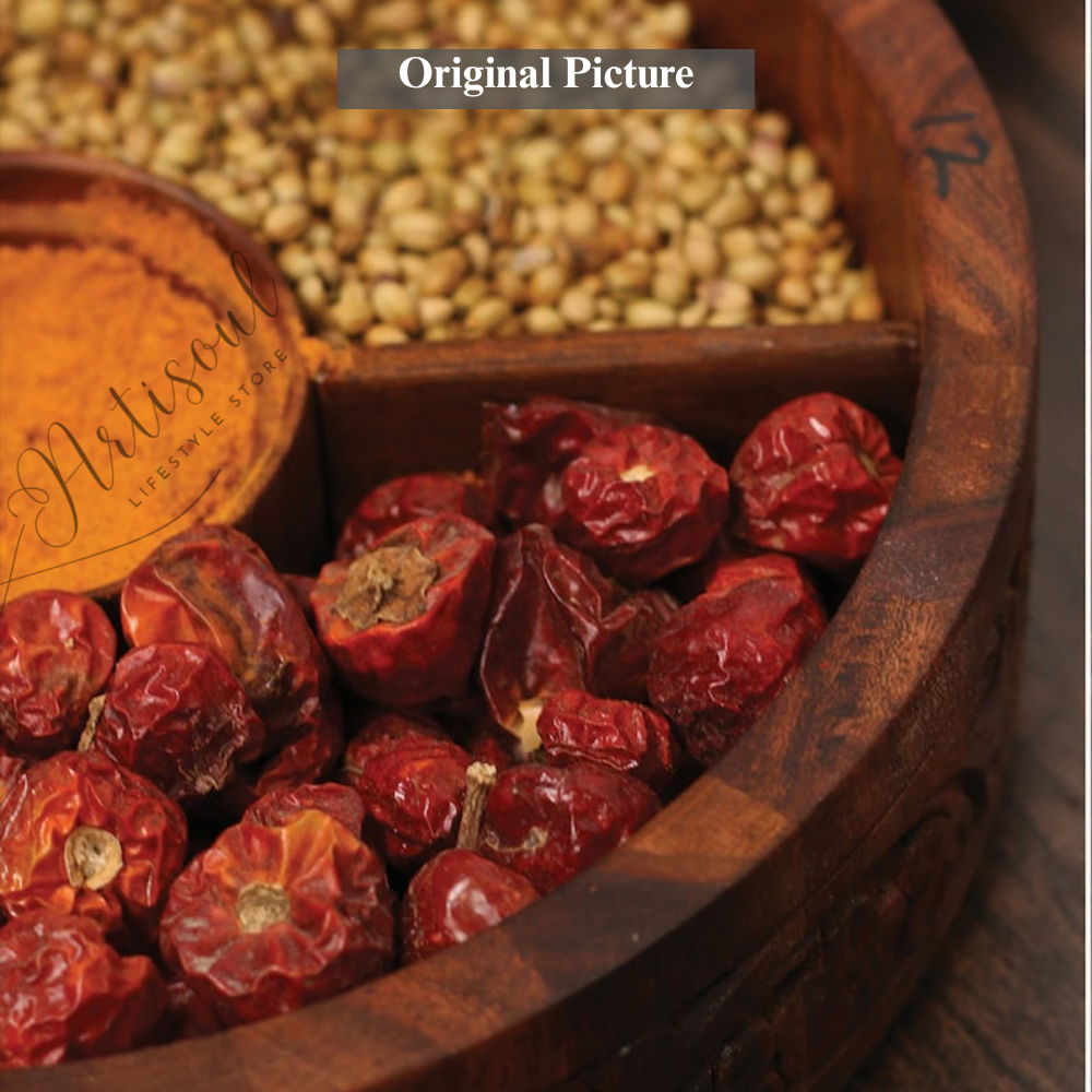 Wooden Carved Dry Fruit Box with Transparent Top | 4 Large + 1 Small Compartments | Handcrafted Multipurpose Box 12 x 12 size