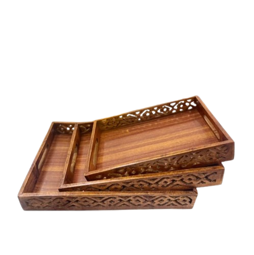 Wooden Handmade Tray Set of 3 | Economical Serving Trays for Home, Kitchen & Gifting