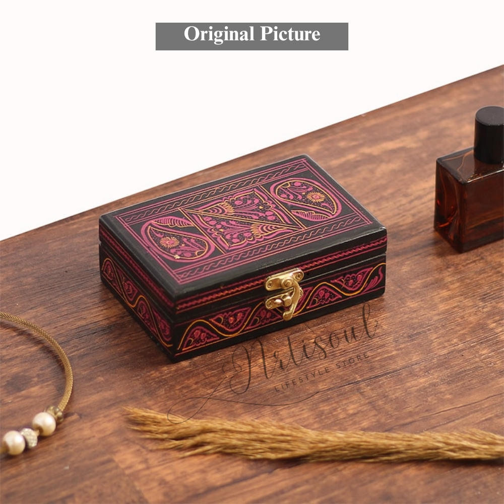 Red Naqshi Handcrafted Small Jewelry Box | Traditional Mini Storage Box for Rings & Earrings | Hand-Painted Artisan Gift | Artisoul.Pk