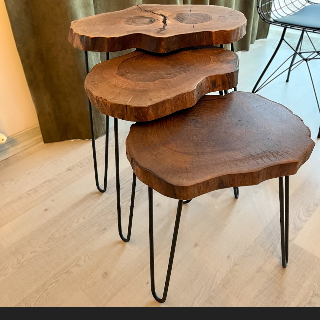 Premium Live Edge Wooden Coffee Table | Handmade Shesham & Acacia Wood Table | Single, Set of 2, or Set of 3 Options