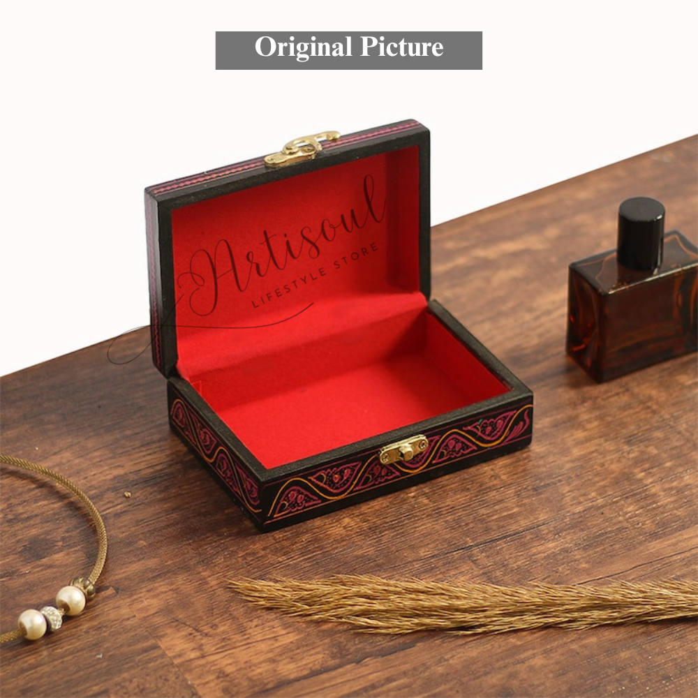 Red Naqshi Handcrafted Small Jewelry Box | Traditional Mini Storage Box for Rings & Earrings | Hand-Painted Artisan Gift | Artisoul.Pk