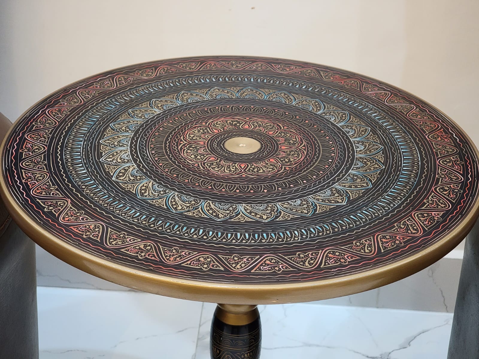 Artistic Nakshi Art Table – Handcrafted Brown Wooden Accent Table | Artisoul.Pk