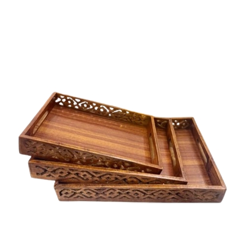 Wooden Handmade Tray Set of 3 | Economical Serving Trays for Home, Kitchen & Gifting
