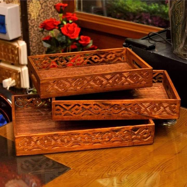 Wooden Handmade Tray Set of 3 | Economical Serving Trays for Home, Kitchen & Gifting
