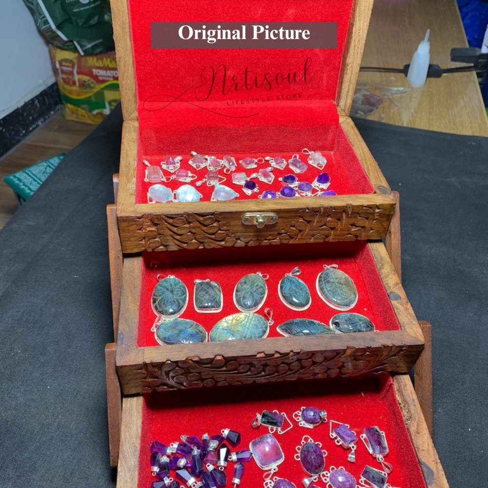 Handcrafted Wooden Jewelry Box | 3 Tier Foldable Organizer | Elegant Wooden Storage for Jewelry & Accessories