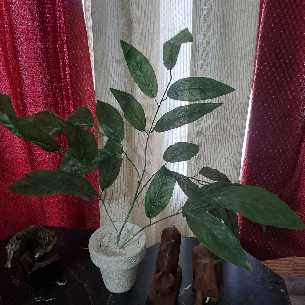 Artificial Decorative Plant with White Pot – Realistic Green Leaves for Home, Office & Table Décor