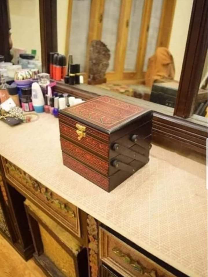 3-Tier Closeable Wooden Jewelry Box with Intricate Carving & Naqshi – Handmade Organizer | Artisoul.Pk