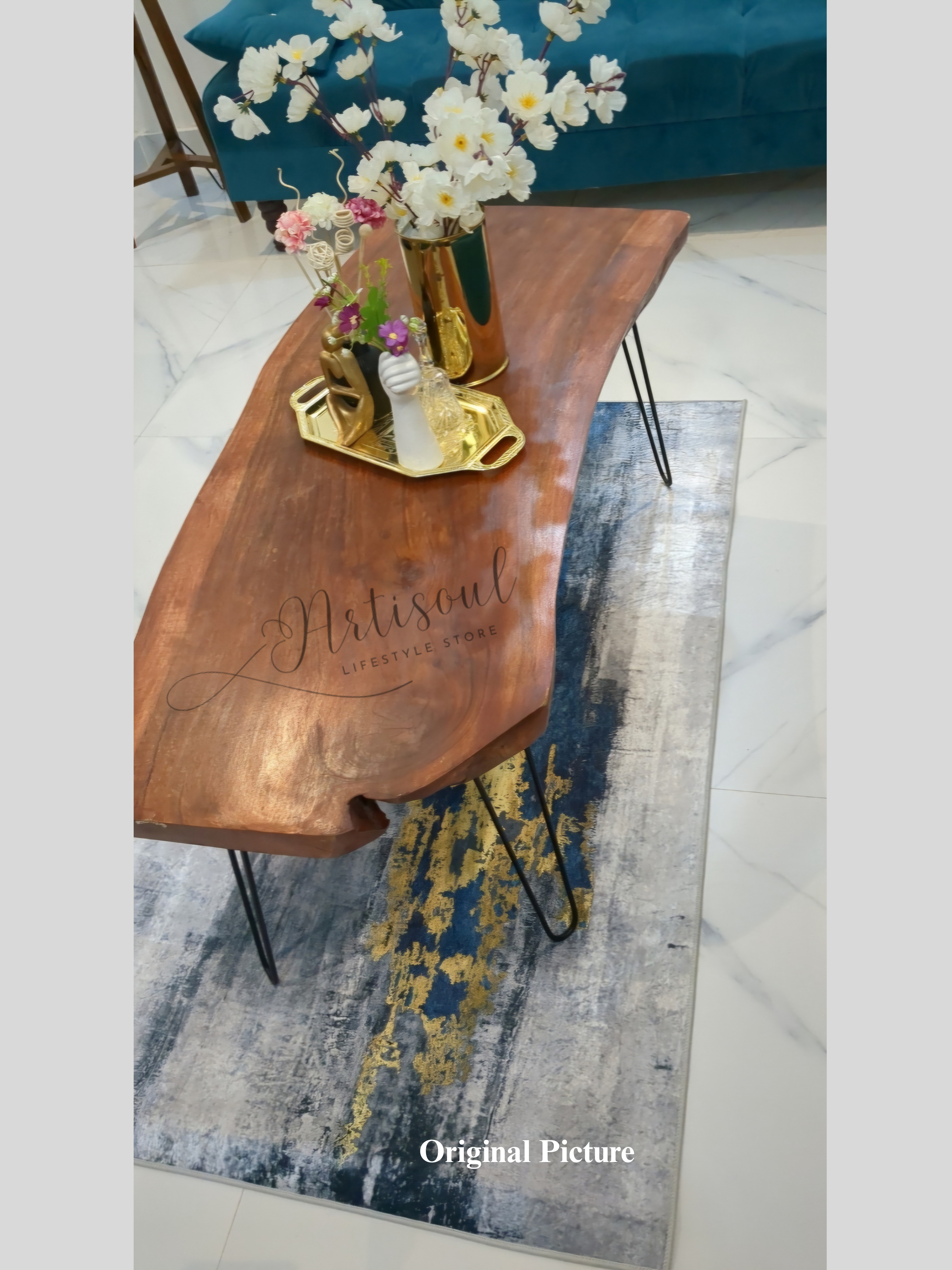 Premium Live Edge Centre Table – Solid Wood Coffee Table with Metal Hairpin Legs – Rustic Modern Living Room Furniture by Artisoul