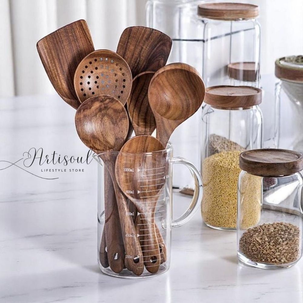 Handmade Sheesham Wood Kitchen Utensil Set – 6 Pcs Food-Safe Cooking Spoons & Spatulas | Eco-Friendly & Durable