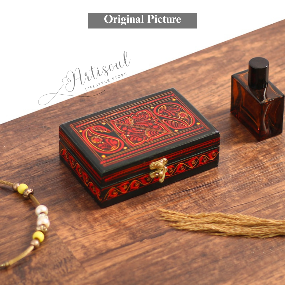 Red Naqshi Handcrafted Small Jewelry Box | Traditional Mini Storage Box for Rings & Earrings | Hand-Painted Artisan Gift | Artisoul.Pk