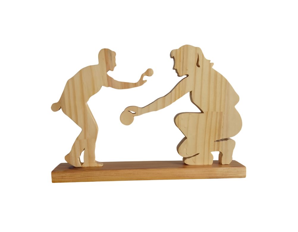 Pétanque - Duo de figurines en bois – Pétanqueur & Pétanqueuse en action