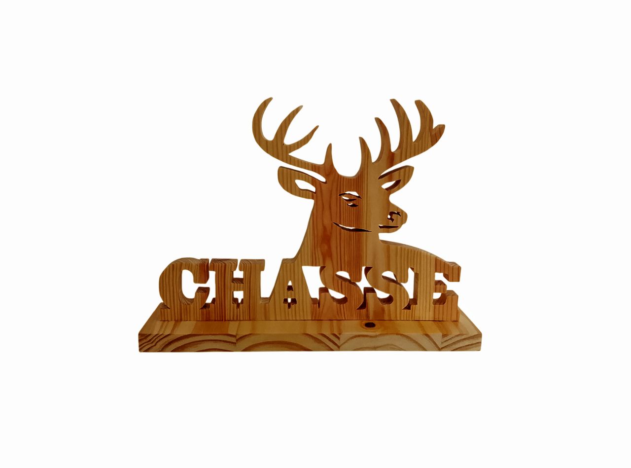 LE CHASSEUR ET LE CERF - Ouvrage en bois thème chasse