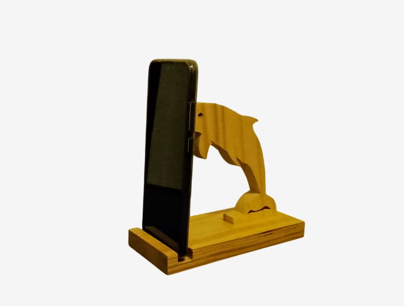 Le dauphin heureux Support Téléphone en Bois – figurine Dauphin plongeant bois