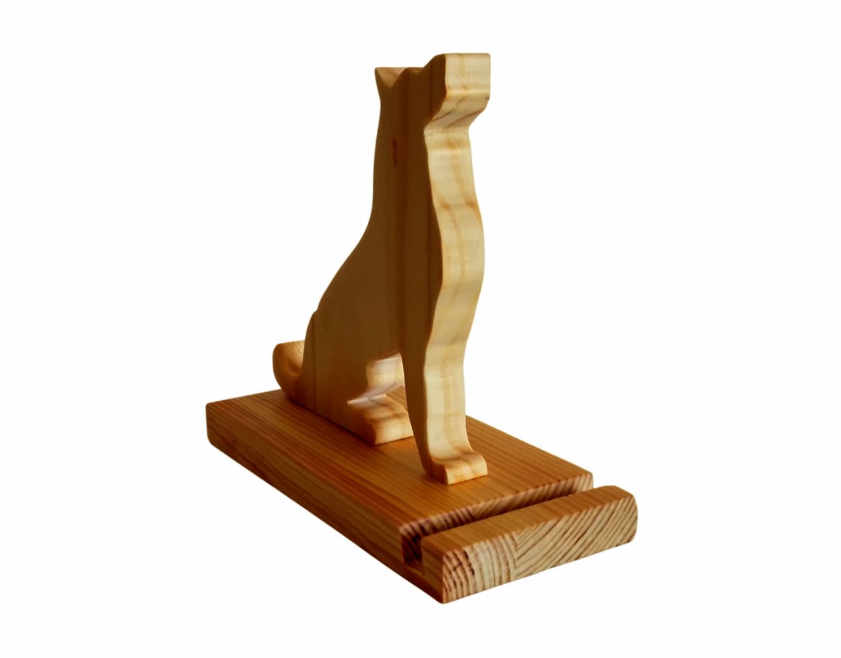 Support de téléphone ou tablette chien de bois