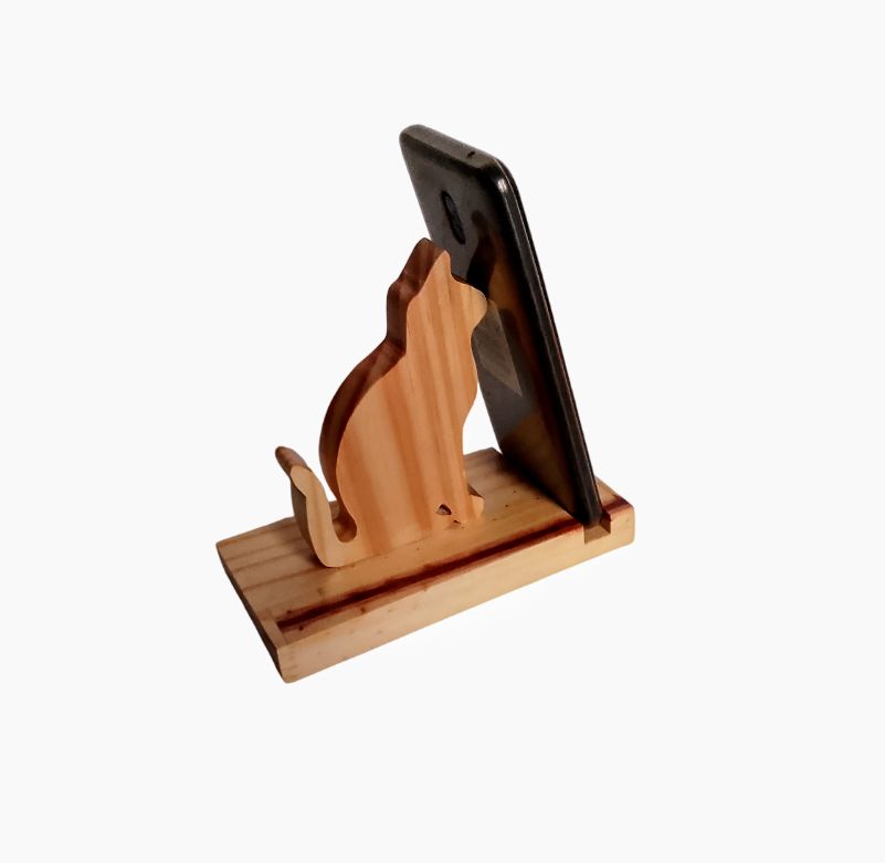 Support téléphone en bois en mode félin– support en Forme de chat 🐾 the wood cat