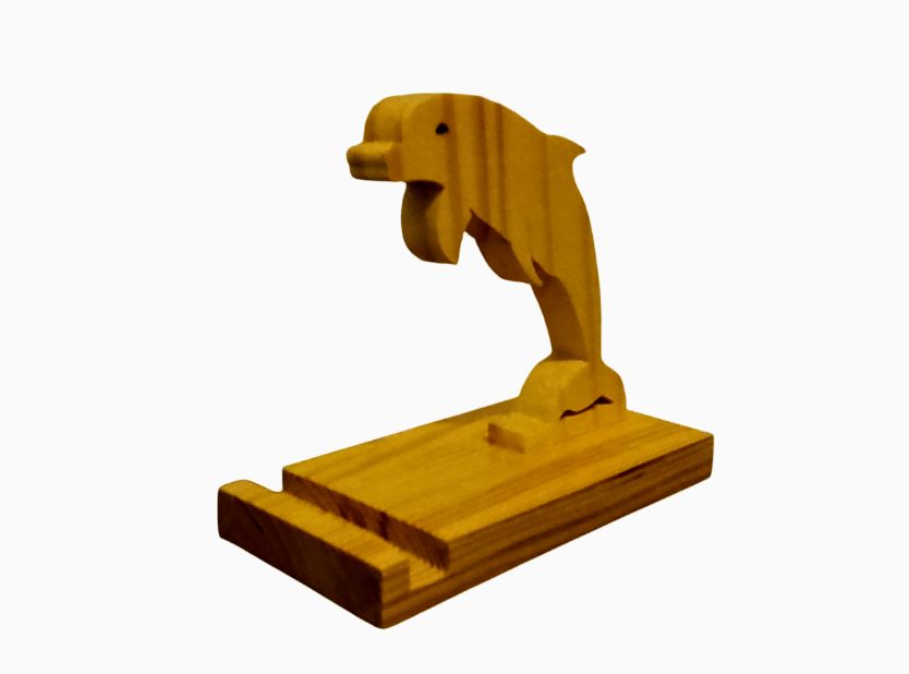 Le dauphin heureux Support Téléphone en Bois – figurine Dauphin plongeant bois