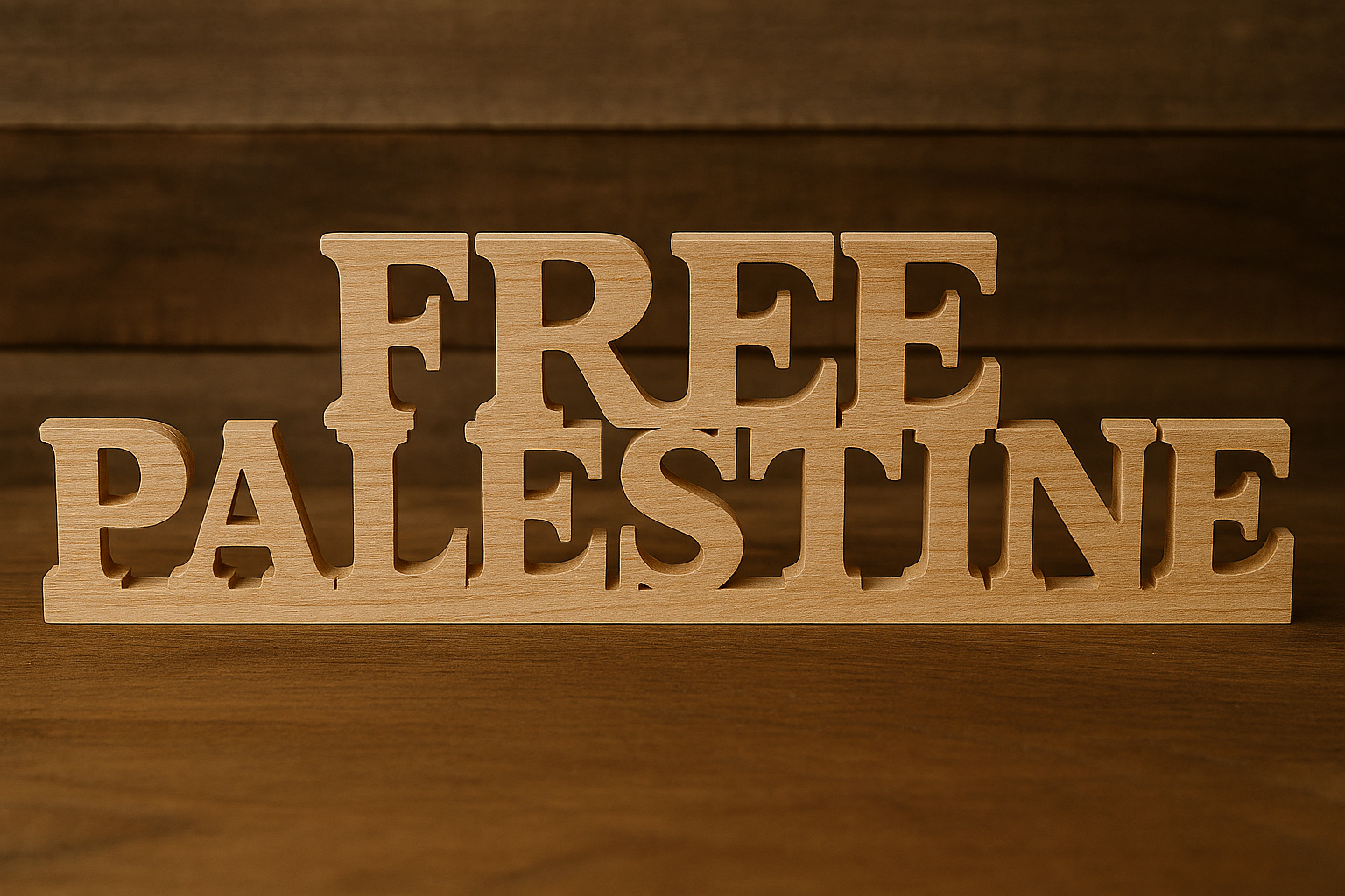 Slogan de bois chantourné pour la paix en Palestine et à Gaza - Revendiction de bois 'Free Palestine'