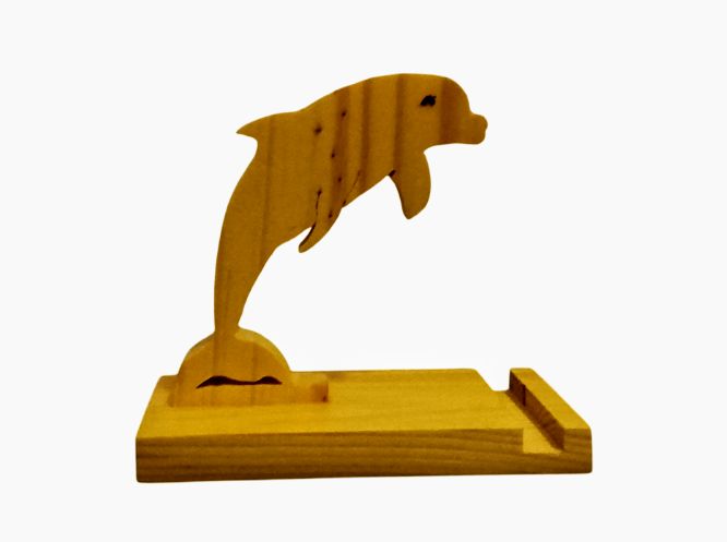 Le dauphin heureux Support Téléphone en Bois – figurine Dauphin plongeant bois