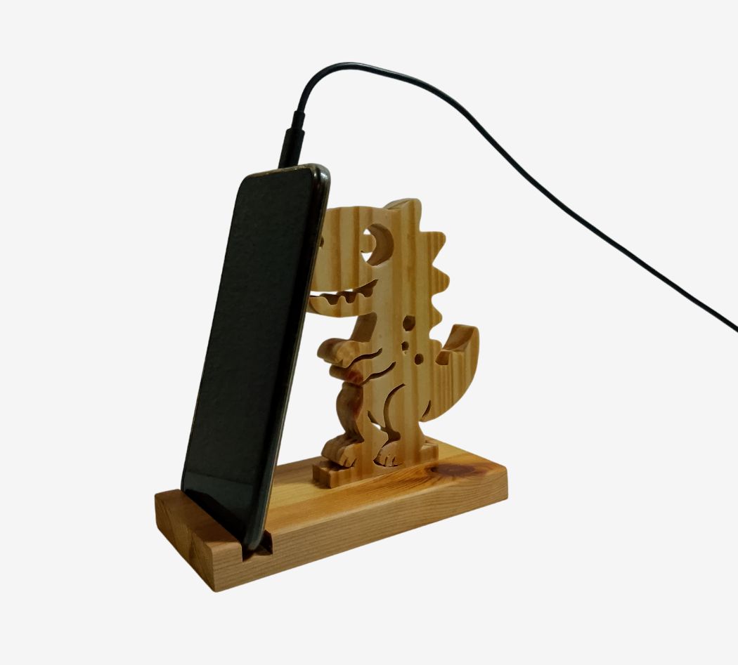 Support Téléphone Bois Dinosaure – Dino Rigolo style Gigantosaurus enfant et adulte