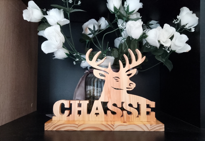 LE CHASSEUR ET LE CERF - Ouvrage en bois thème chasse