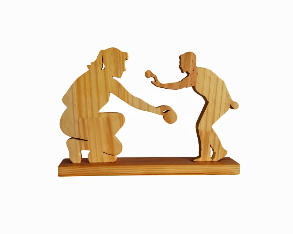 Pétanque - Duo de figurines en bois – Pétanqueur & Pétanqueuse en action
