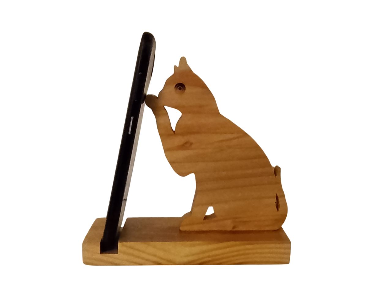Support de téléphone en bois « Chat en équilibre » 🐾  La patte du chat qui soutien ton smartphone