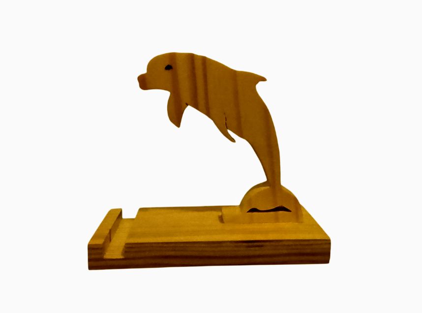 Le dauphin heureux Support Téléphone en Bois – figurine Dauphin plongeant bois