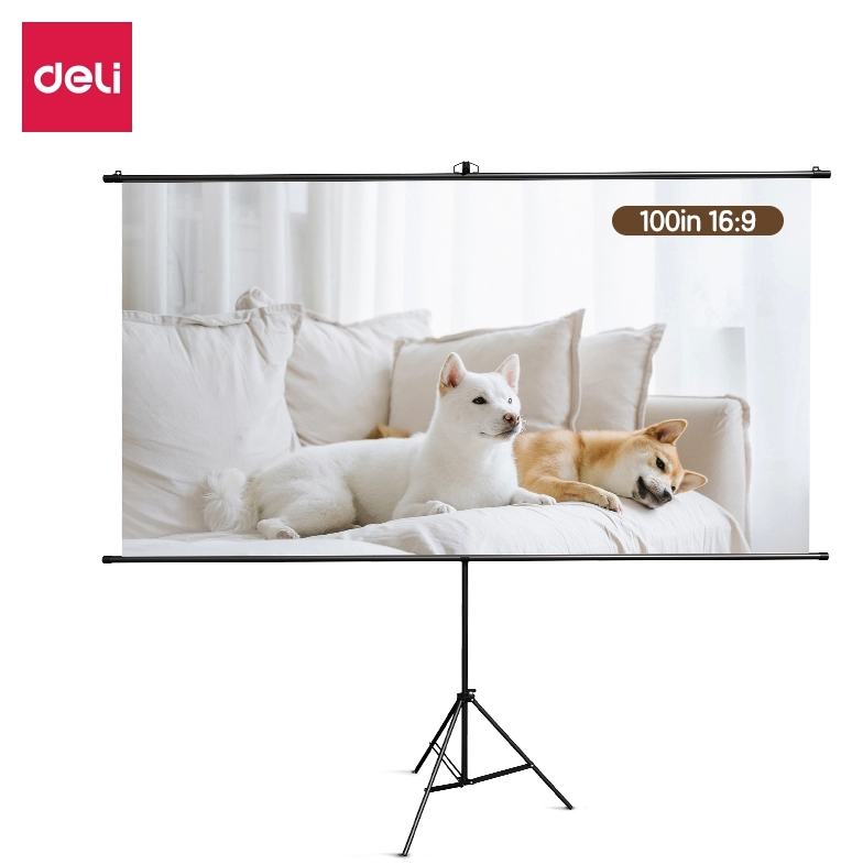 Tela de projeção com suporte Deli 100plg 2200x1245mm