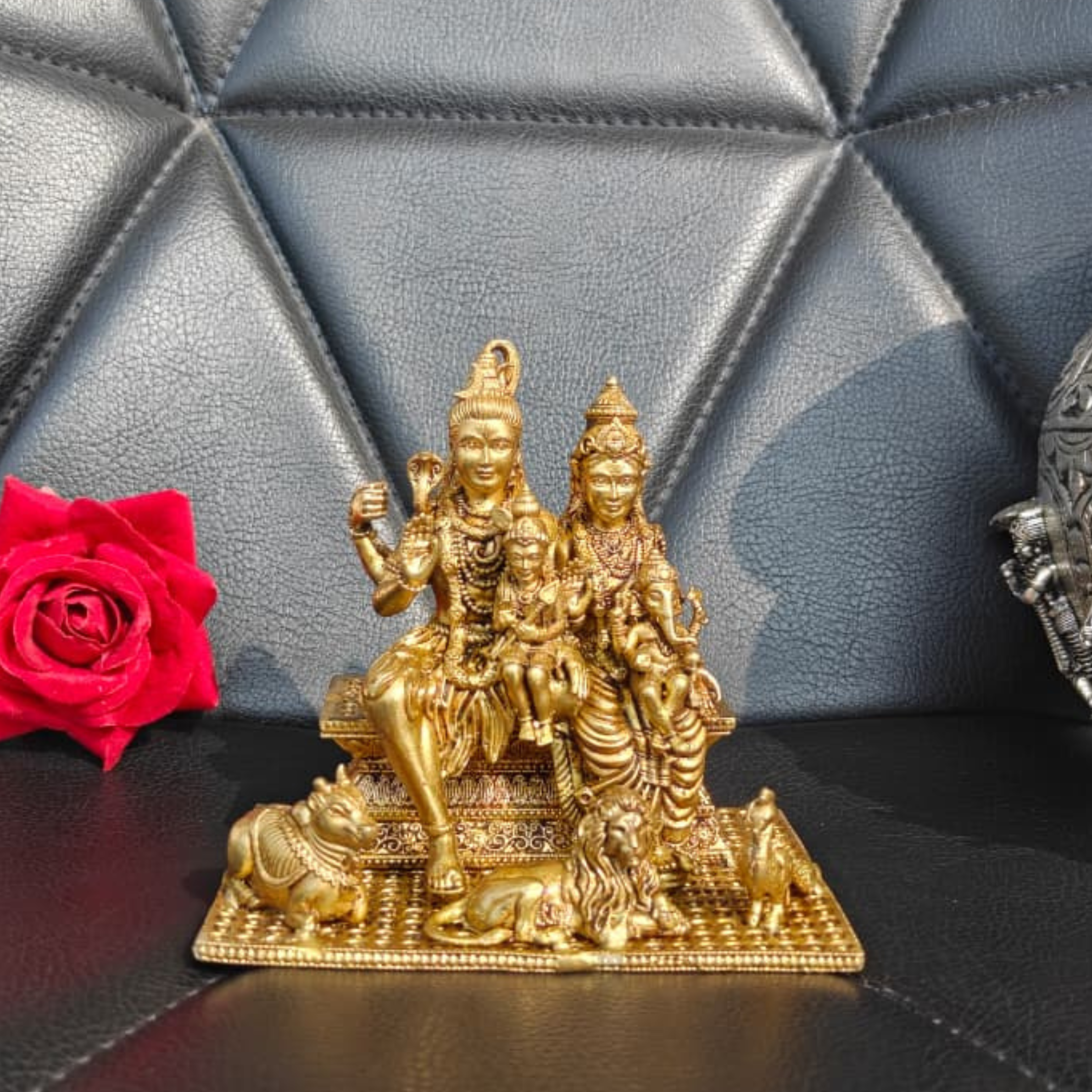 Shiv Parvati Ganesha Family Brass Idol
