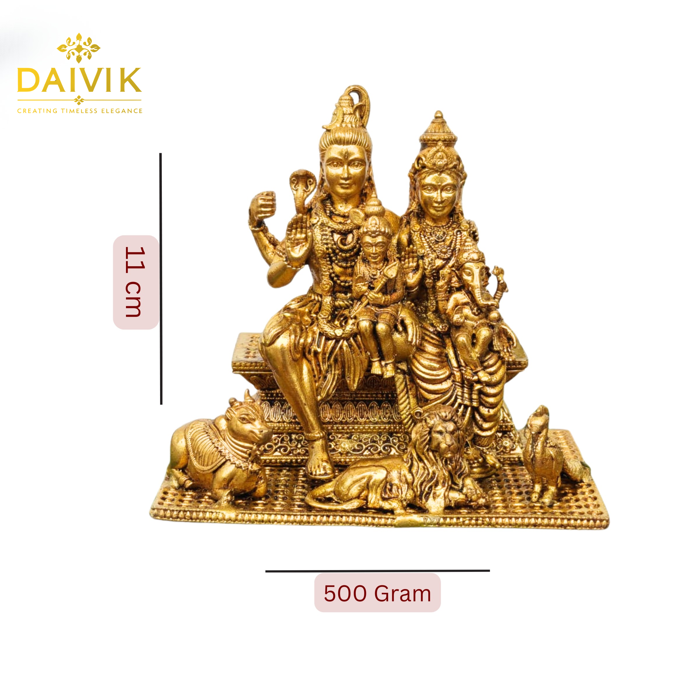 Shiv Parvati Ganesha Family Brass Idol