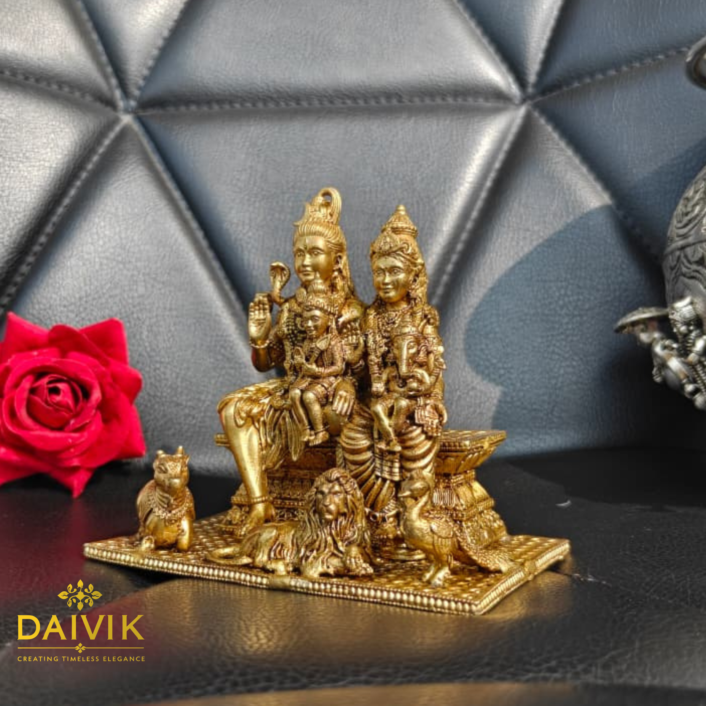Shiv Parvati Ganesha Family Brass Idol