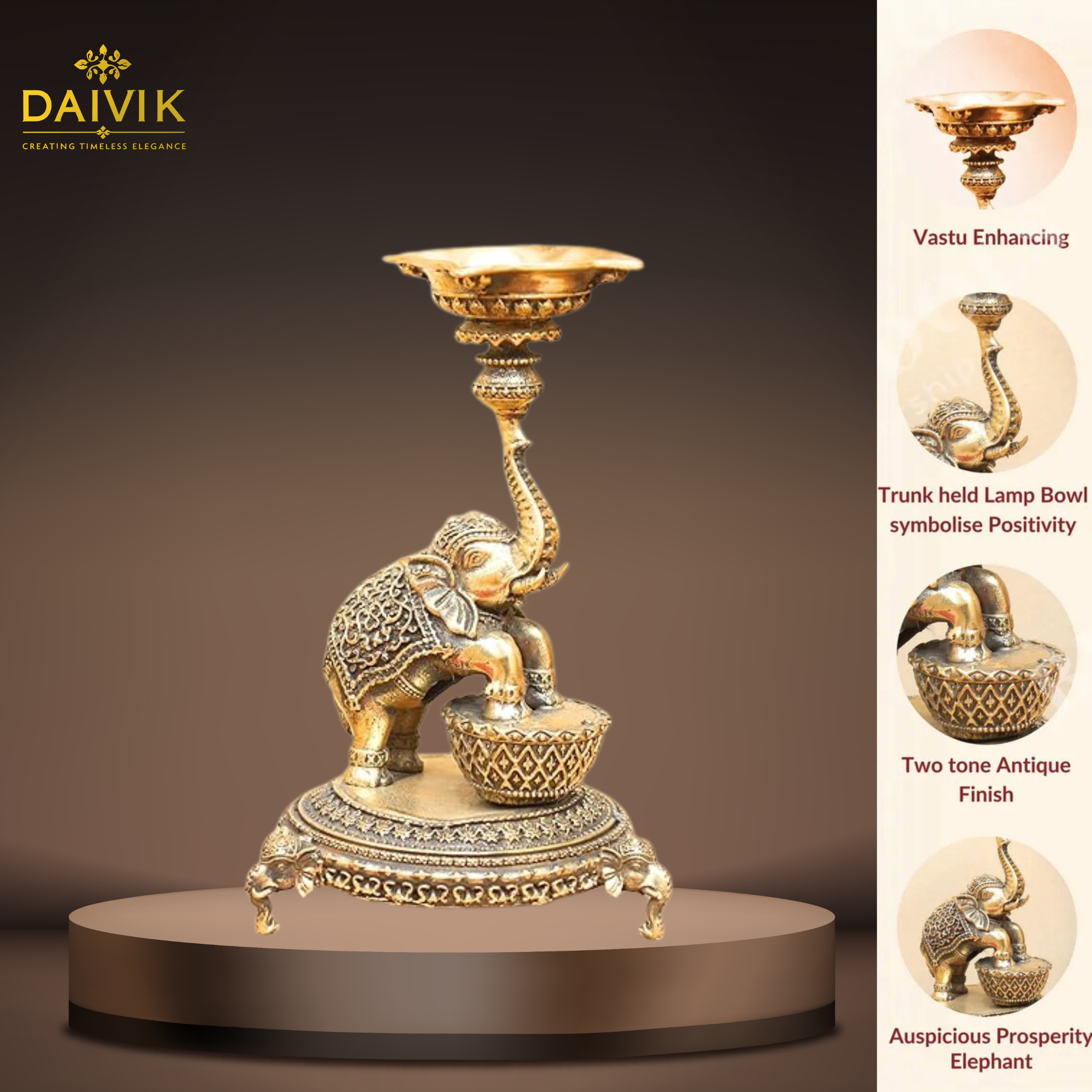  Gajraj Traditional Diya | Elephant Trunk Oil Lamp with Bowl 