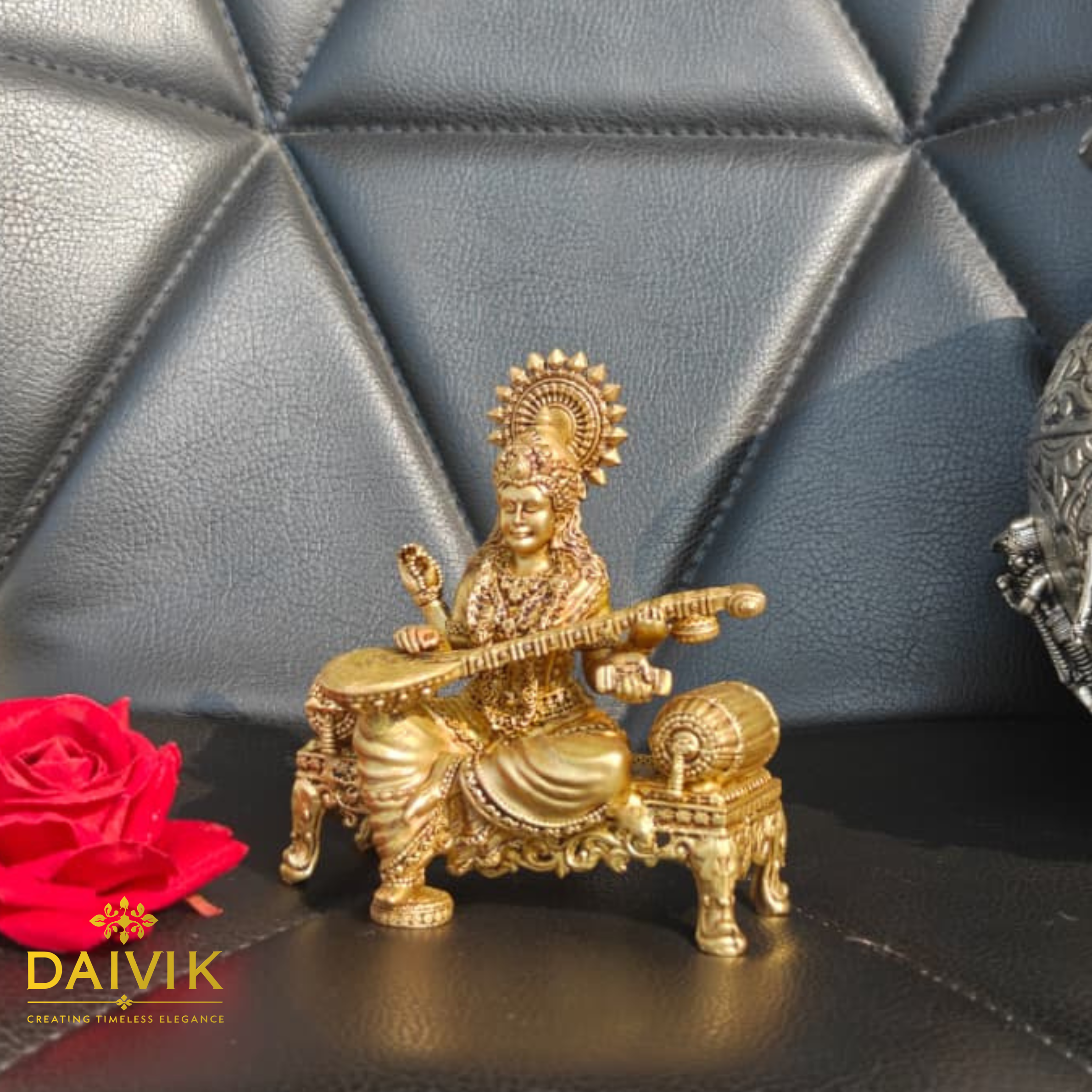 Singhasan Saraswati Brass Idol