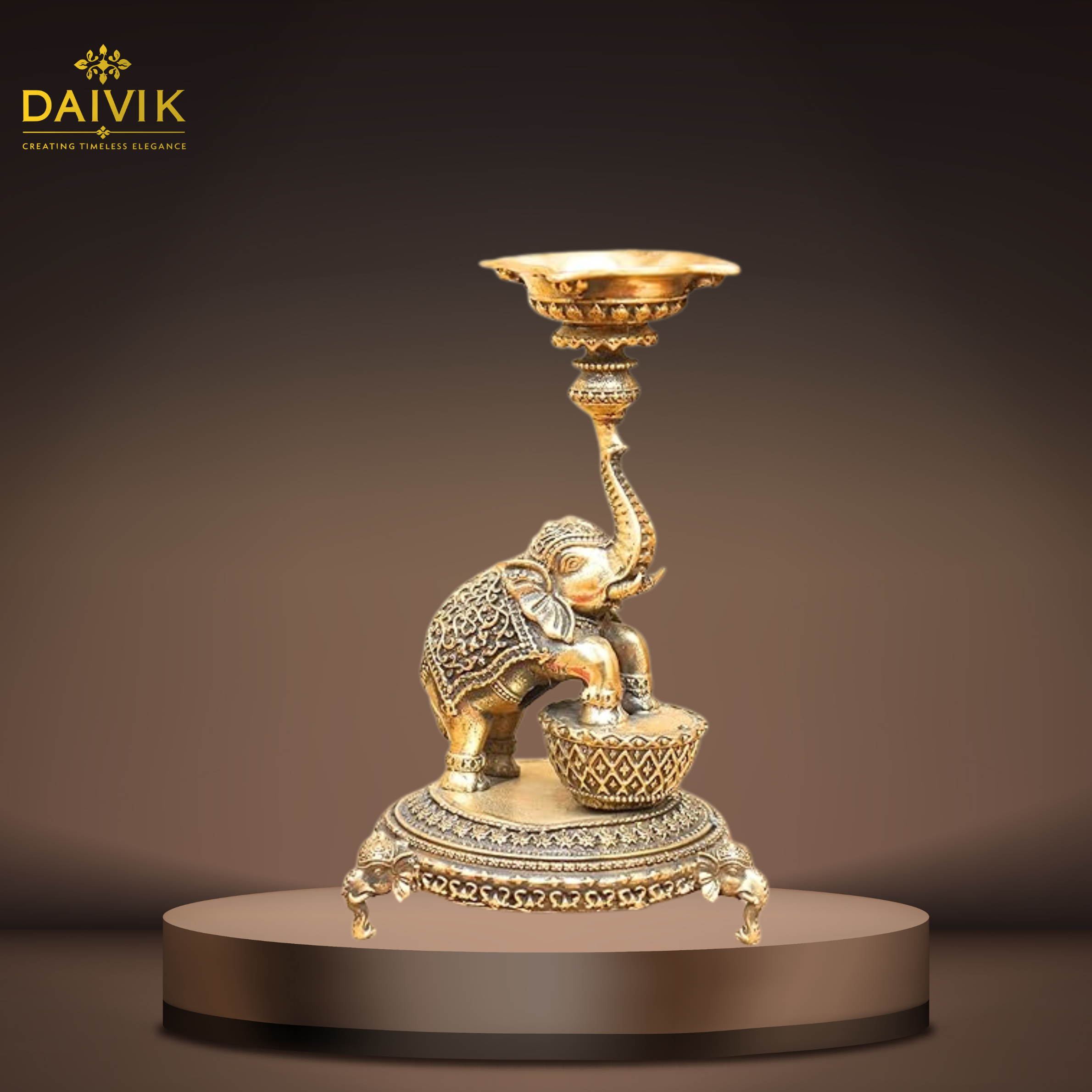  Gajraj Traditional Diya | Elephant Trunk Oil Lamp with Bowl 