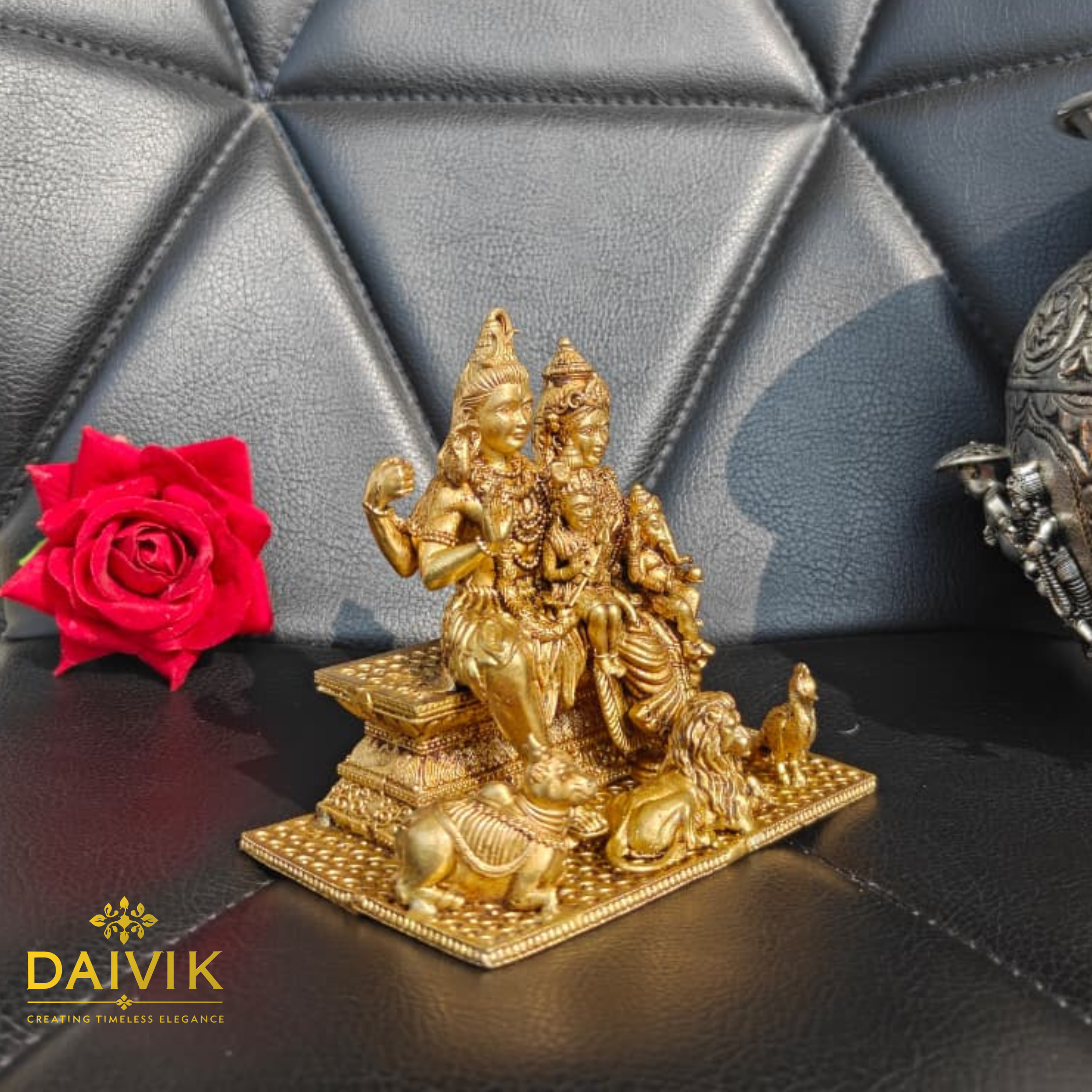 Shiv Parvati Ganesha Family Brass Idol